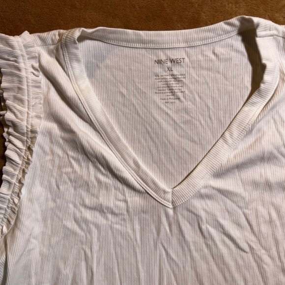 NWT Nine West Women XL White Knight Ribbed Tank Top‎ Sleeveless Ruffle (O) - Picture 2 of 5